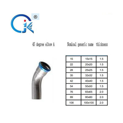 304 coudes de 90 degrés d'acier inoxydable, 1.6MPa DN15 solides solubles pressent des garnitures